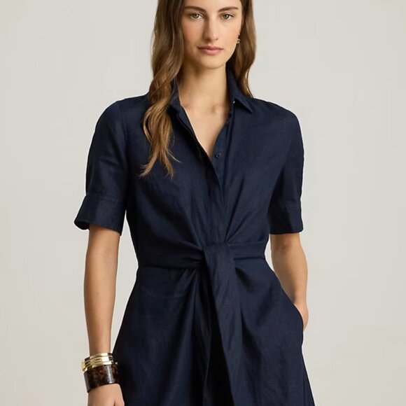 🆕 Ralph Lauren Tie-Front Linen Shirtdress, Size 12 - Picture 2 of 10